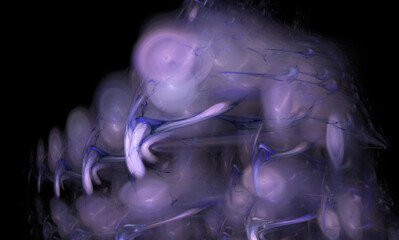 Poster - Fractals, abstract purple-blue repeating spots and shapes on a black background of space