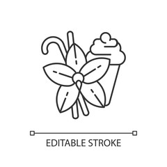 Sticker - Vanilla linear icon. Vanilla flower. Aromatic flavor. Pastries and confectionery flavoring. Thin line customizable illustration. Contour symbol. Vector isolated outline drawing. Editable stroke