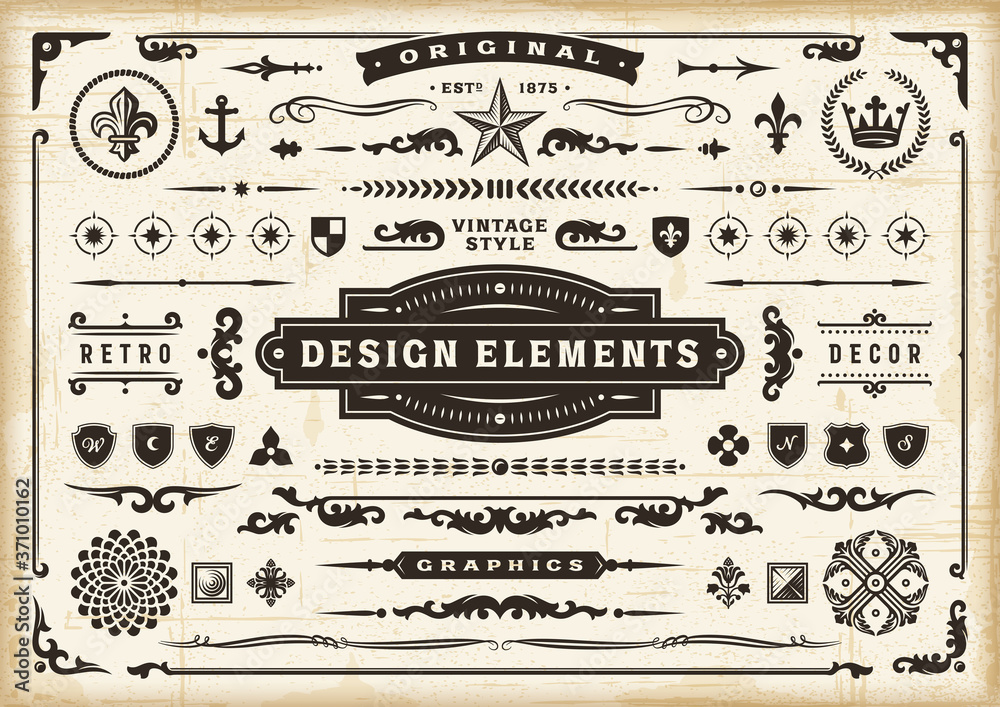 Vintage Original Design Elements Set. Editable EPS10 vector illustration in retro style with transparency. - obrazy, fototapety, plakaty 