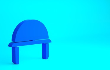 Poster - Blue Military helmet icon isolated on blue background. Army hat symbol of defense and protect. Protective hat. Minimalism concept. 3d illustration 3D render.