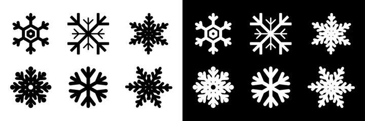 Wall Mural - Snowflakes collection. Black and white snowflakes, isolated. Snowflake vector icons. Six different snowflakes in flat style for web design. Vector illustration