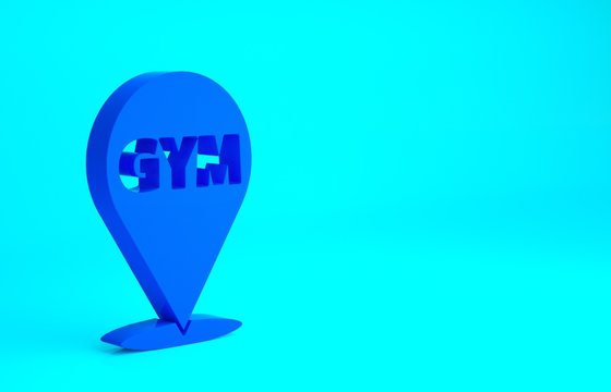 Blue Location gym icon isolated on blue background. Minimalism concept. 3d illustration 3D render.