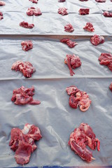 Wall Mural - Fresh red beef is cut into small pieces to celebrate the Muslim holiday, Eid al-Adha