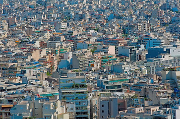 Dense residential area in Athens, Greece