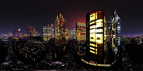 Night city. HDRI . equidistant projection. Spherical panorama. panorama 360. environment map, 3D rendering