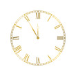 © Sunflower - Golden elegant roman numerals clock. Luxury glossy golden clock face dial of round shape vector illustration isolated on white background