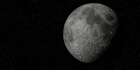 Wall Mural - moon background. half a moon in a black starry sky. 3D illustration