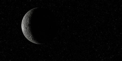 Wall Mural - moon background. half a moon in a black starry sky. 3D illustration