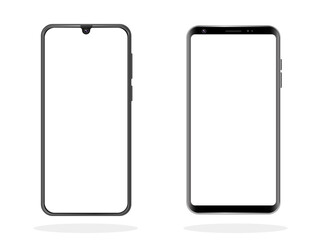 High quality realistic trendy frameless smartphone with blank white screen. Mockup phone for visual ui app demonstration. Vector mobile set device concept. Detailed Mockup Smartphone