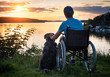 Boy in wheelchair at sunset