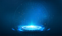 Portal And Hologram Futuristic Circle On Blue Isolate Background. Abstract High Tech Futuristic Technology Design. Round Shape. Circle Sci-fi Elements With Light And Lights. Vector Illustration