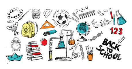 Back To School hand drawn set. Vector.	