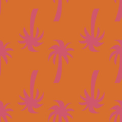 Poster - Colorful palm tree repeat pattern print on pink background