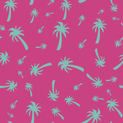 Poster - Colorful palm tree repeat pattern print on pink background