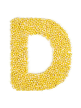 Letter D of the English alphabet made from millet on an isolated background.