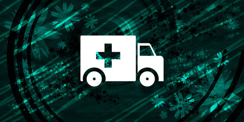 Wall Mural - Ambulance icon floral emerald green banner background natural design illustration