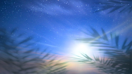 Wall Mural - starry sky at blue night sea water wave reflection on horizon star light blur nature background seas