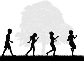 Poster - Silhouettes of children playing outside.