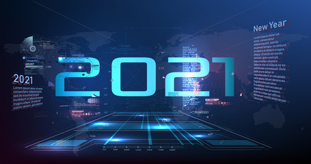 Aufkleber - Modern futuristic technology template for 2021. New year 2021 in style HUD,GUI, UX. Futuristic background for your design.Technology background. Digital data visualization. Hi-tech concept innovation