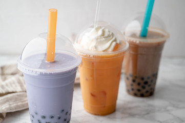 Wall Mural - tapioca milk tea, taro potato tea, and thai tea