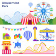 Colorful attractions in the amusement park vector illustration in flat design