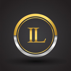 IL Letter logo in a circle, gold and silver colored. Vector design template elements for your business or company identity.