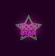 Neon star shape with Rock Star letters vector realistic illustration isolated.