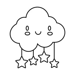 Wall Mural - cloud sky with stars hanging kawaii comic character line style