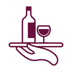 Poster - wine cup drink and bottle in server tray line style icon