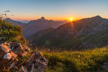 Wall Mural - Sunset tour in the Kleinwalsertal Allgau Alps