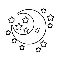 Poster - happy crescent moon with stars kawaii character line style