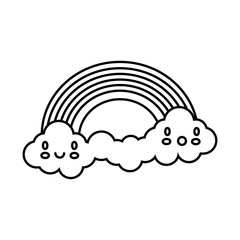 Sticker - cute rainbow with clouds kawaii characters weather line style icon