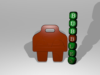 Poster - BUBBLES text beside the 3D icon - 3D illustration for background and abstract