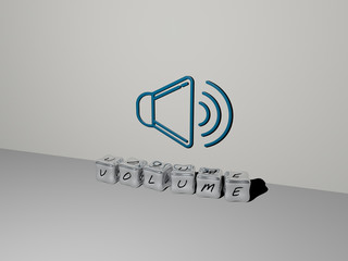 Poster - volume 3D icon on the wall and cubic letters on the floor - 3D illustration for background and design