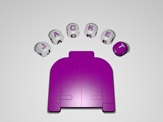 Poster - jacket circular text of separate letters around the 3D icon - 3D illustration for background and girl