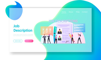  Work Descriptions Landing Page Template. Tiny Employer Characters Reading Personnel Resume, Applicants Searching Job
