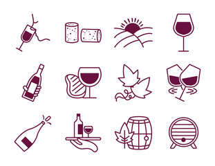 Sticker - bundle of twelve wine set icons