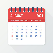 August 2021 Calendar Leaf. Calendar 2021 In Flat Style. Vector Illustration.