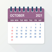 October 2021 Calendar Leaf. Calendar 2021 In Flat Style. Vector Illustration.