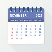 November 2021 Calendar Leaf. Calendar 2021 In Flat Style. Vector Illustration.