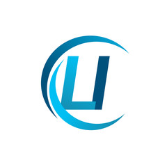 initial letter li logotype company name blue circle and swoosh design. vector logo for business and 