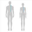 © Vectoressa - Women and men to do HPS -high point shoulder- to waist measurement fashion Illustration for size chart. 7.5 head size girl and boy for site or online shop. Human body infographic template for clothes