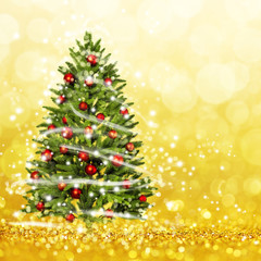 Wall Mural - Snow Covered Christmas Tree with Multi Colored Lights