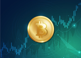 Financial growth concept with golden Bitcoins. up or down income graph with bitcoin vector design. concept of monetary collection or strategy of profit or benefit making in business.