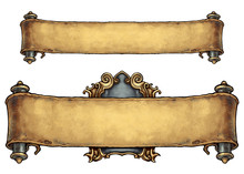 Set Of Two Ancient Scroll Banners - Digital Illustration