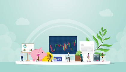 Poster - stock market finance concept trading with people businessman and graph chart on computer screen with