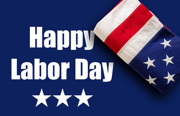 Wall Mural - Happy Labor Day text and USA flag on red color background