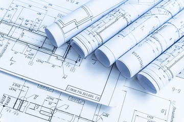 Sticker - Technology blueprints. The part of engineering project.