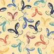 Seamless cute vector pattern of colorful abstract cats snouts in pastel tones