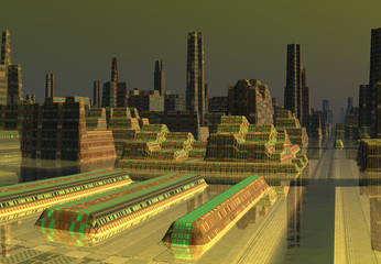 Wall Mural - 3d rendered futuristic alien city - 3d illustration